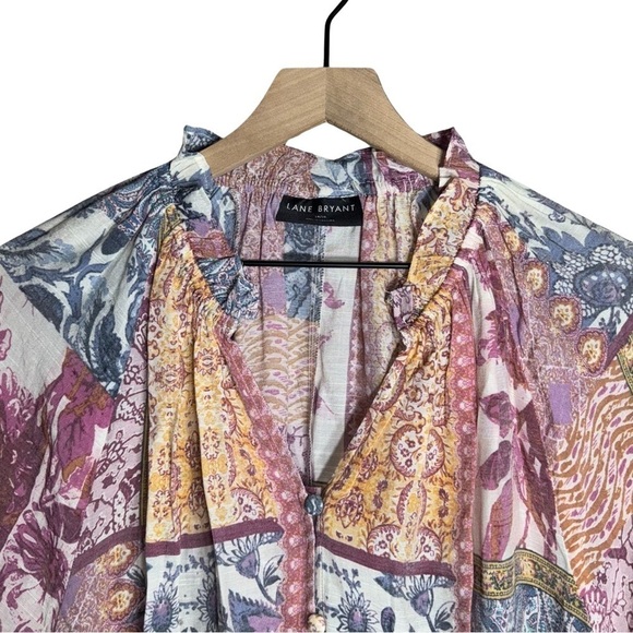 Lane Bryant Classic Long-Sleeve Ruffle Split-Neck Button-Down Shirt - Size 14/16 - Picture 6 of 10